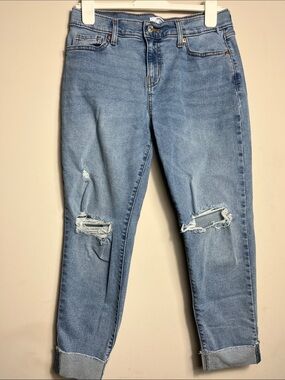 Levi’s Denizen Boyfriend Jeans Distressed Ankle Cuffed Blue Denim Size 2 W26